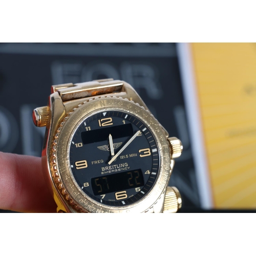 89 - Breitling Emergency wristwatch, K56321, the black dial having two digital displays, rotating 18k yel... 