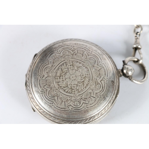 98 - Antique silver pocketwatch, maker John Forrest of London, Chester 1900, with silver watch guard.