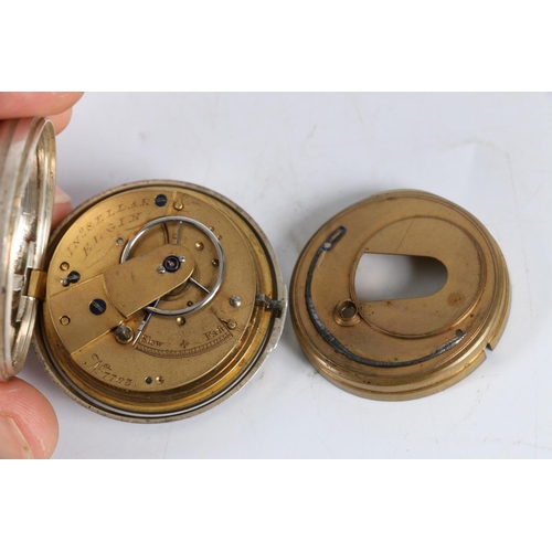 99 - Two antique silver pair cased pocket watches, both having silver watch guards.