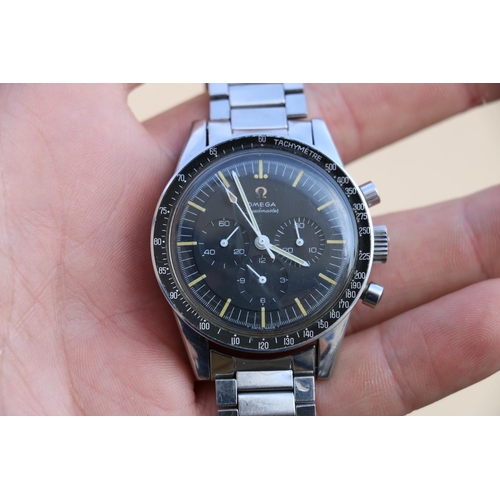 193 - Gents Omega Speedmaster Moon type stainless steel cased wristwatch, the black dial with three subsid... 