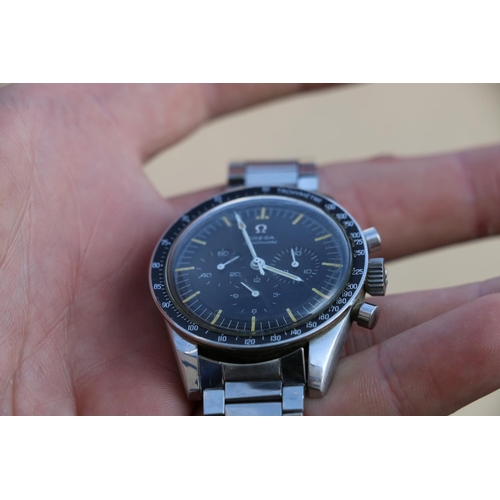 193 - Gents Omega Speedmaster Moon type stainless steel cased wristwatch, the black dial with three subsid... 