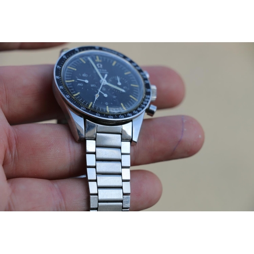193 - Gents Omega Speedmaster Moon type stainless steel cased wristwatch, the black dial with three subsid... 
