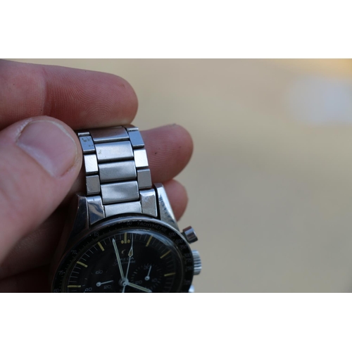 193 - Gents Omega Speedmaster Moon type stainless steel cased wristwatch, the black dial with three subsid... 