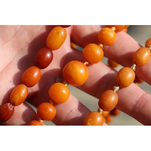 150B - Three strands of amber style beads, 66g gross