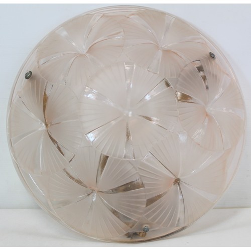 244 - French Art Deco plafonnier in moulded pale pink glass, signed Degué, 38cm diam.