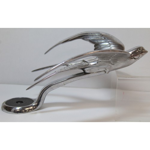 250 - Early 20th century chrome plated car mascot in the form of a swallow in flight, 9cm high and 17cm lo... 