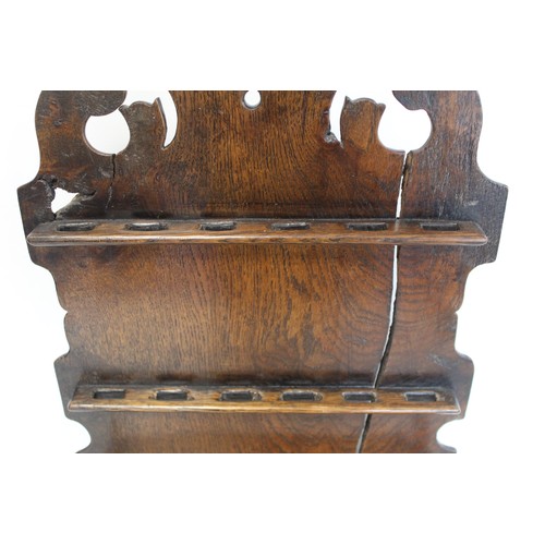 209 - Georgian oak spoon rack, the fret cut back with two racks with rectangular base comprising a box wit... 