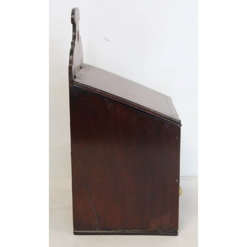 210 - Georgian mahogany and walnut candle or salt box of rectangular form with fret cut back, sloping hing... 