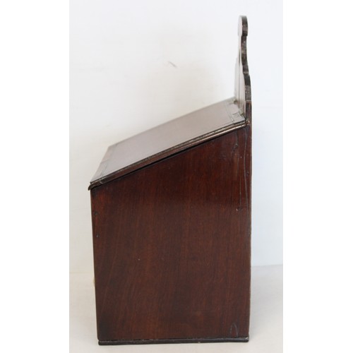 210 - Georgian mahogany and walnut candle or salt box of rectangular form with fret cut back, sloping hing... 