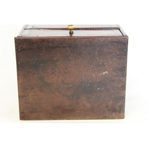 210 - Georgian mahogany and walnut candle or salt box of rectangular form with fret cut back, sloping hing... 