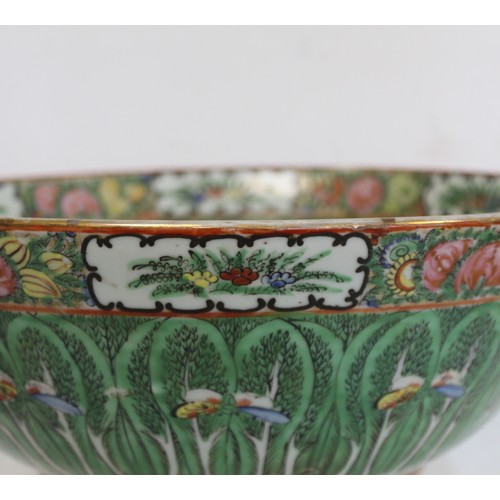 217 - Large Chinese 19th or early C20th century Canton famille rose punch bowl decorated with fern fronds ... 