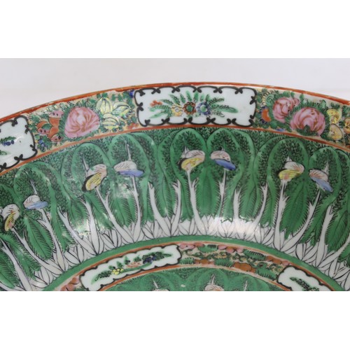 217 - Large Chinese 19th or early C20th century Canton famille rose punch bowl decorated with fern fronds ... 