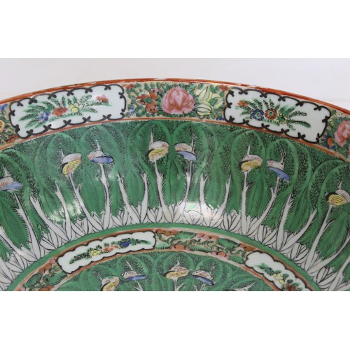 217 - Large Chinese 19th or early C20th century Canton famille rose punch bowl decorated with fern fronds ... 