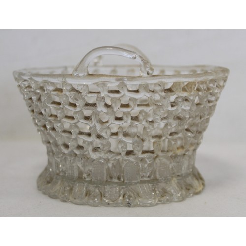 223 - 18th century Bristol or Liege glass 'traforato' basket of twin handled circular form with domed circ... 