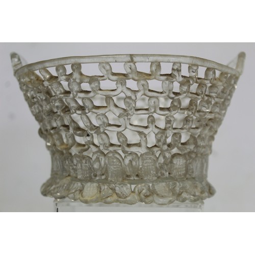 223 - 18th century Bristol or Liege glass 'traforato' basket of twin handled circular form with domed circ... 