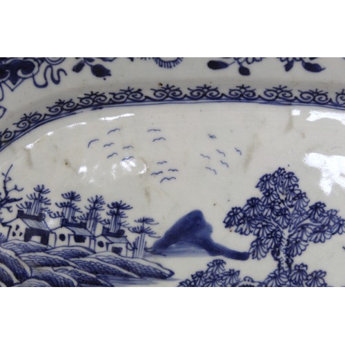 226 - 18th century Chinese blue and white porcelain ashet of octagonal form with central landscape panel s... 