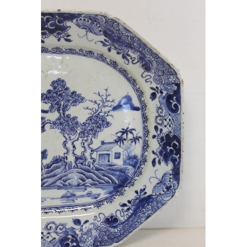 226 - 18th century Chinese blue and white porcelain ashet of octagonal form with central landscape panel s... 