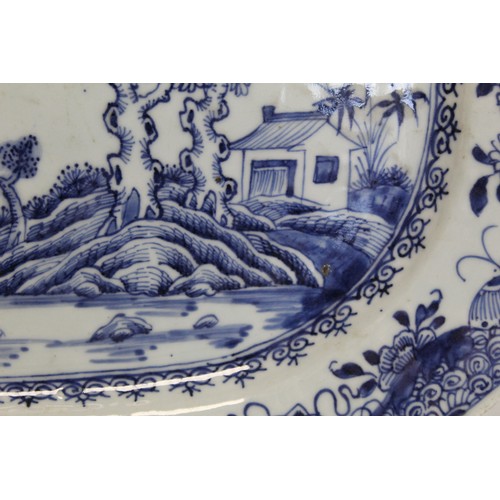 226 - 18th century Chinese blue and white porcelain ashet of octagonal form with central landscape panel s... 