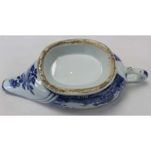 227 - Six pieces of 18th/19th century Chinese blue and white porcelain, comprising: sauce boat decorated w... 