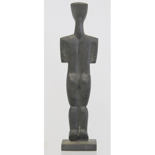 231 - 20th century modernist cast bronze stylised standing figure on rectangular plinth base, 20cm high.