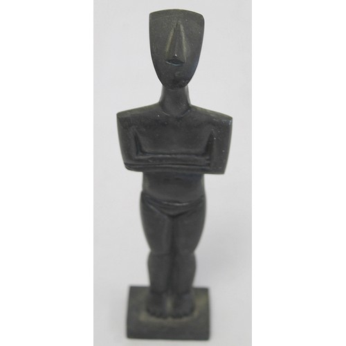 231 - 20th century modernist cast bronze stylised standing figure on rectangular plinth base, 20cm high.