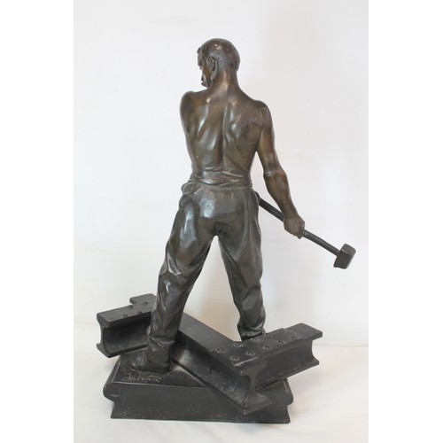 235 - French patinated bronze sculpture of a metal worker riveting beams after an original by Achille Emil... 