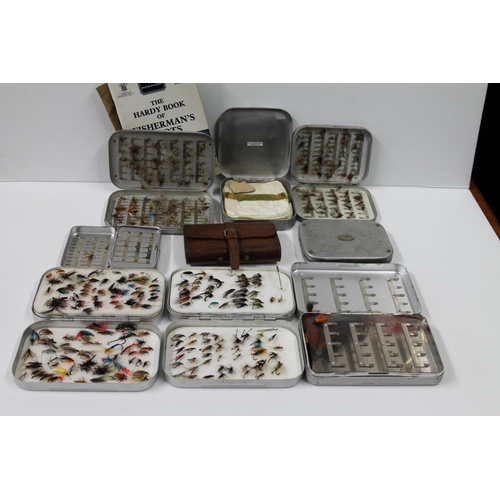 121 - Wheatley Silmalloy and other fly tins and contents fishing flies