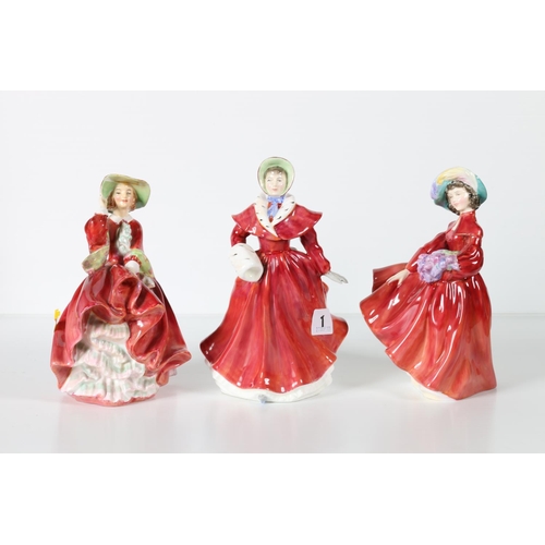 1 - Three Royal Doulton figures to include The Skater HN 3439, Lilac Time HN 2137 and Top of the Hill HN... 