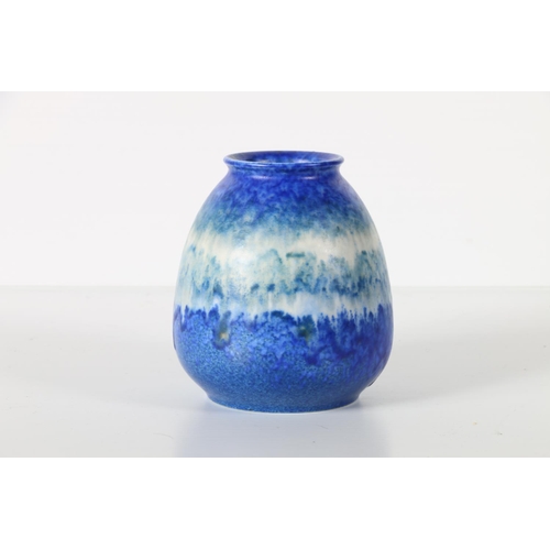 28 - Ruskin Pottery drip glaze vase, impressed marks to base, 14cm tall.