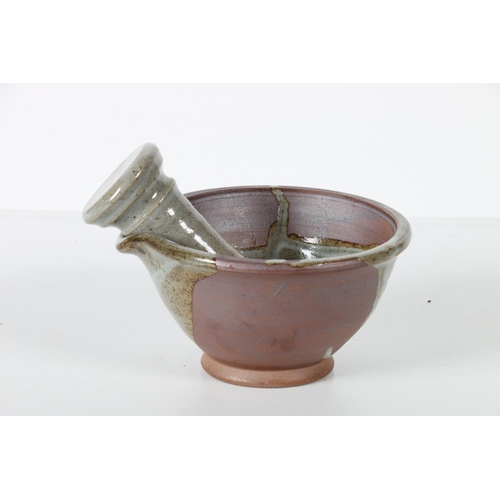 33 - Studio Pottery pestle and mortar by Jan Burgess of Mill Pottery, Cumbria, 13cm diameter.