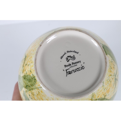 40d - Poole Ferrucio baluster vase, hand-painted with floral decoration on spattered yellow ground, 20.5cm... 