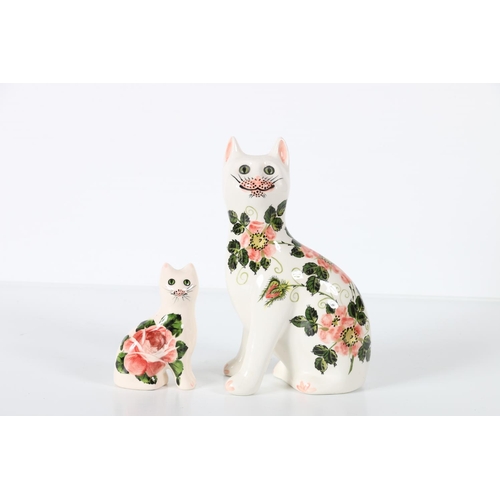 5 - Two Griselda Hill Pottery Wemyss style Galle style cats, 18cm and 8cm tall, (2).
