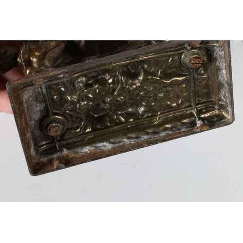 50d - Gilded metal model of a horse and rider, 18cm wide.
