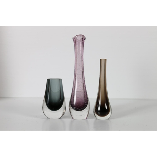 93 - Mid-century Sommerso Art Glass vase in the manner of Geoffrey Baxter, Whitefriars, 13cm, and two oth... 