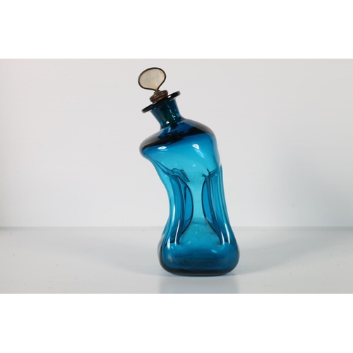 94 - Unusual mid-century blue glass Black Forest style decanter, loosely in the manner of Kastrup, 22cm.