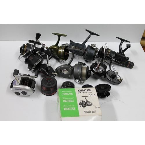 111 - Spinning reels including Shakespeare Noris 2010 boxed, Ryobi GN3.5, Noral Nori 2115, Shakespeare Dyn... 