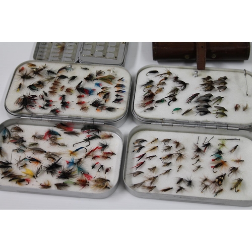 121 - Wheatley Silmalloy and other fly tins and contents fishing flies