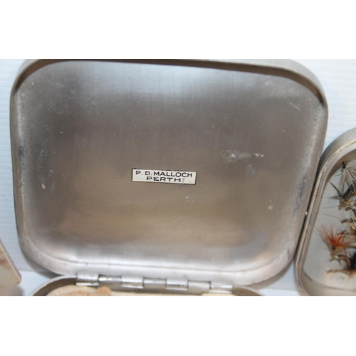 121 - Wheatley Silmalloy and other fly tins and contents fishing flies