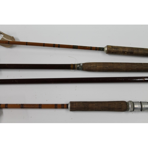 127 - Four vintage fishing rods including Capella De Luxe, Vesta Elasticane, etc.
