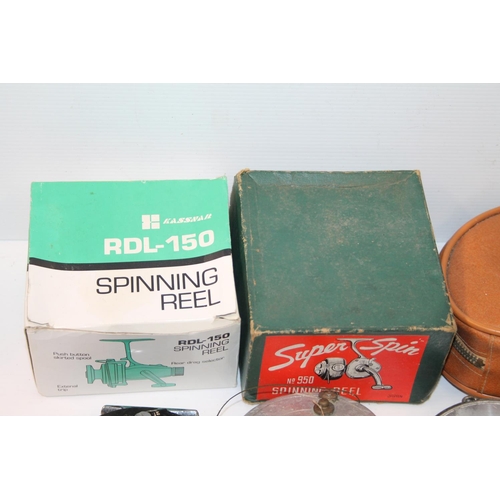 132 - Fishing reels including Daiwa 233, Mitchell 304, Garcia Mitchel 710, Superspin 950 boxed, Kassnar RD... 