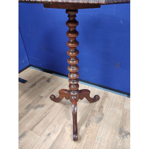 614 - Mahogany marquetry occasional table, 19th century with marquetry sunburst panel top, raised on a tur... 