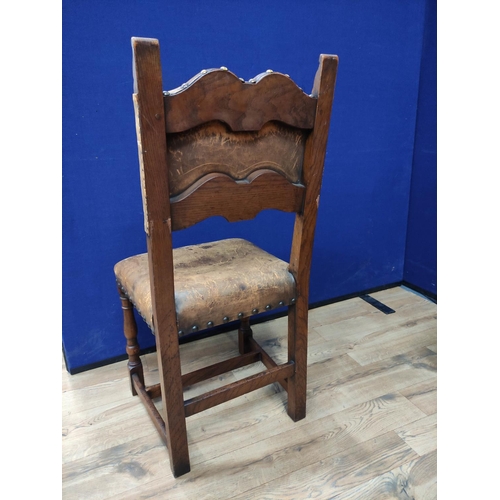 617 - Set of eight William and Mary style oak dining chairs, comprising of six side chairs with pair of ca... 