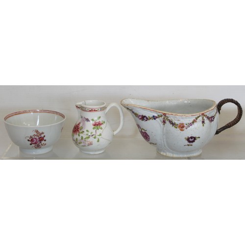 259 - Collection of 18th and early 19th century porcelain teawares comprising: a bullet shaped teapot; low... 