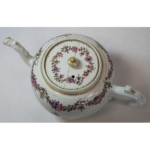 259 - Collection of 18th and early 19th century porcelain teawares comprising: a bullet shaped teapot; low... 