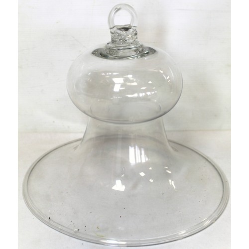 263 - 19th century glass bell jar cloche cover with ring handle, 27cm high, 31cm diam.; also another domed... 