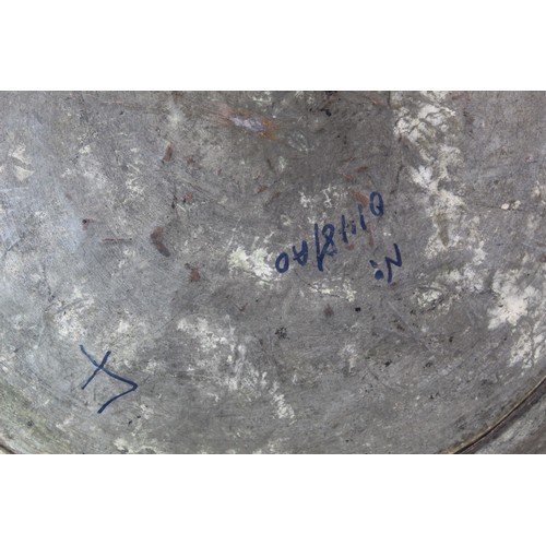 278 - 19th century large Eastern tinned copper circular charger with incised central flowerhead star medal... 