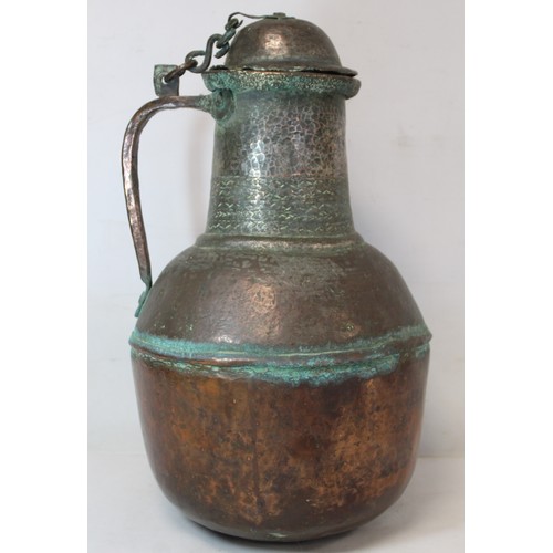 279 - 19th century large Middle Eastern or North African tinned beaten copper ewer of baluster form with s... 