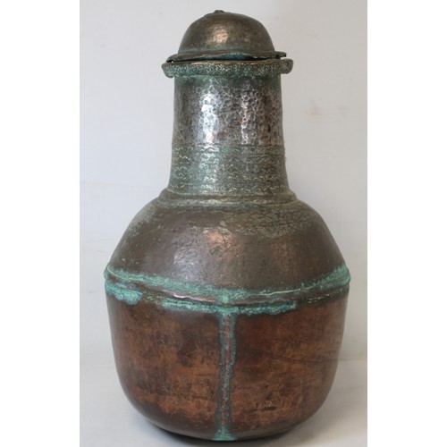 279 - 19th century large Middle Eastern or North African tinned beaten copper ewer of baluster form with s... 