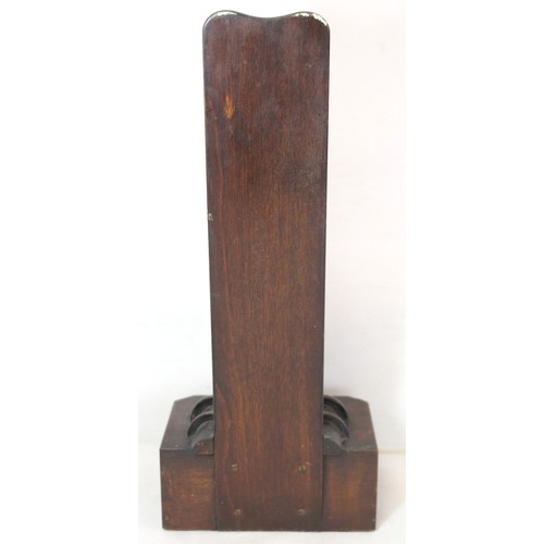 283 - Victorian or Edwardian stained beech plate stand, the rectangular back with shaped top and carved in... 