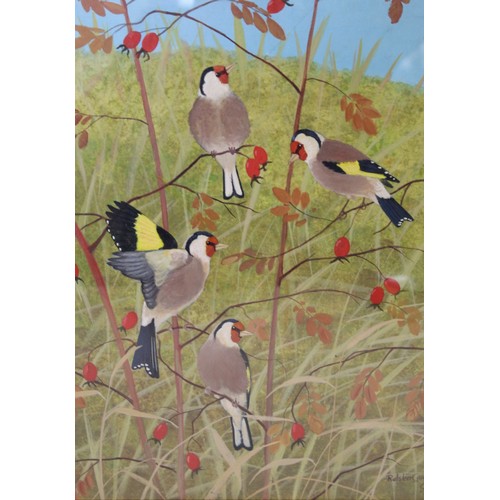 289 - RALSTON GUDGEON (SCOTTISH 1910-1984).Autumn Goldfinches.Gouache.41cm x 38.9cm.Signed, inscribed with... 